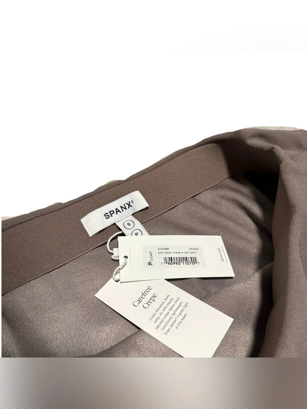 Spanx Carefree Crepe Asymmetrical A-Line Skirt Women's Small Smoke Brown NWT